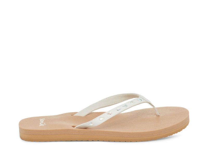 Tong Sanuk Yoga Joy Bling Rhinestone Femme - Blanche / Marron QAMXUR524